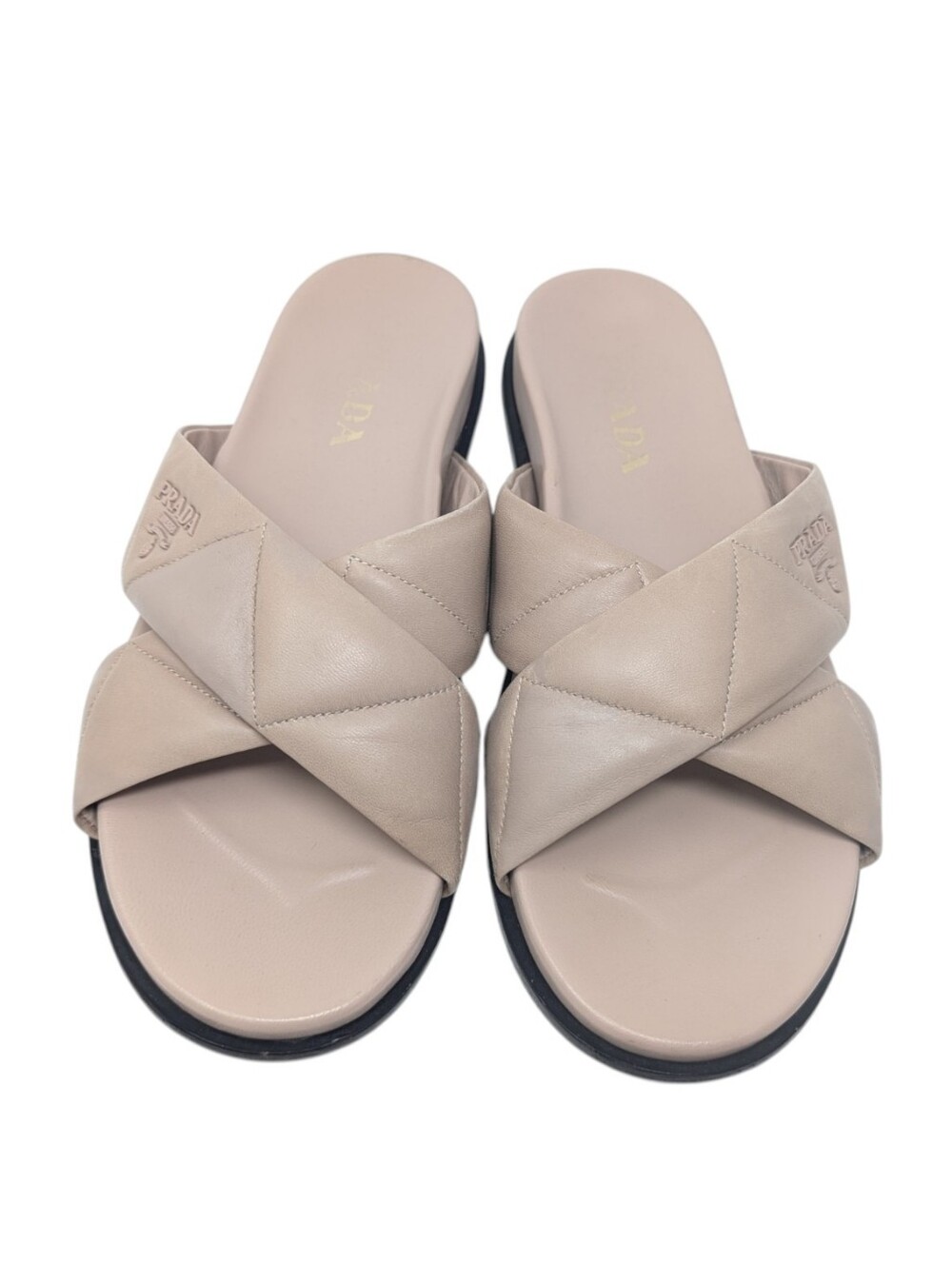 Prada Blush Pink Quilted Crossover Criss Cross Slide Sandals Size EU 39